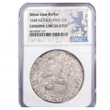 1648 Silver Lion $1 NGC GenuineCirculated