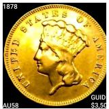 1878 $3 Gold Piece CHOICE AU