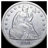 1871 Silver Seated Liberty Dollar CLOSELY UNCIRCU