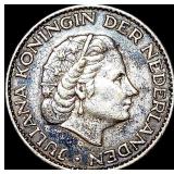 1955 Netherlands Silver 1 Gulden ABOUT  UNCIRCULA