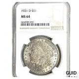 1921-D Morgan Silver Dollar NGC MS64