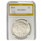 1935 Silver Peace Dollar PGA MS64