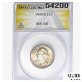 1943-D Washington Silver Quarter ANACS MS65