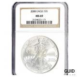 2008 Silver Eagle NGC MS69