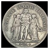 1848-A Silver 5 Francs France NEARLY UNCIRCULATED