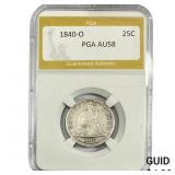 1840-O Seated Liberty Quarter PGA AU58