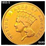 1855-S $3 Gold Piece CHOICE AU