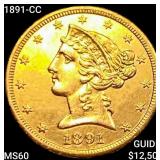 1891-CC $5 Gold Half Eagle UNCIRCULATED