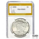 1934 Silver Peace Dollar PGA MS65