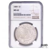 1889 Morgan Silver Dollar NGC MS62
