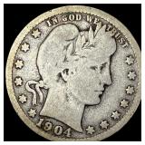 1904-O Silver Barber Quarter NICELY  CIRCULATED