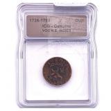 1726-1793 VOC N.E. Indies Bronze Duit ICG Genuine