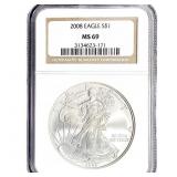 2008 Silver Eagle NGC MS69