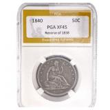 1840 REV 38 Seated Liberty Half Dollar PGA XF45
