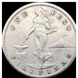 1908-S Silver One Peso Philippines NEARLY UNCIRCUL