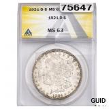 1921-D Morgan Silver Dollar ANACS MS63