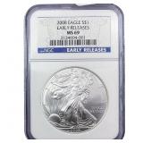 2008 Silver Eagle NGC MS69