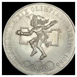 1968 Mexico Silver 25 Pesos Olympic Coin  CHOICE