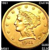 1861 Civil War $2.50 Gold Quarter Eagle UNC