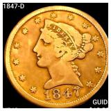 1847-D $5 Gold Half Eagle NEARLY UNCIRCULATED