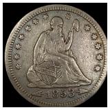 1853 Arrows Seated Liberty Silver Quarter ABOUT UN