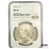 1922 Silver Peace Dollar NGC MS64