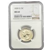 1939-S Washington Silver Quarter NGC MS64