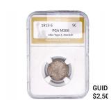 1913-S Buffalo Nickel PGA MS66 Chin Type 2, Diecla