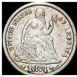 1874 Seated Liberty Dime NEARLY UNCIRCULATED