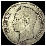1926 Venezliela Silver 5 Bolivars NEARLY UNCIRCULA
