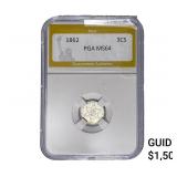1862 Silver Three Cent PGA MS64