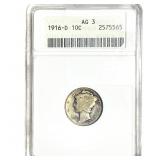1916-D Mercury Silver Dime ANACS AG3