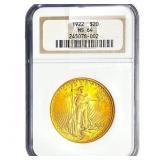 1922 $20 Gold Double Eagle NGC MS64