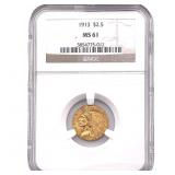 1913 $2.50 Gold Quarter Eagle NGC MS61