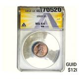 1910 Wheat Cent ANACS MS64 RB