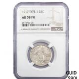 1917 T1 Standing Liberty Quarter NGC AU58 FH