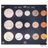 [15 Coiins] 1962 United States Mint Set 1C-50C