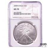 2008 Silver Eagle NGC MS70