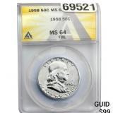 1958 Franklin Half Dollar ANACS MS64 FBL