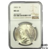 1923 Silver Peace Dollar NGC MS63