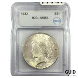 1923 Silver Peace Dollar ICG MS64