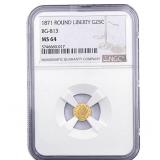 1871 Round California Gold Quarter NGC MS64
