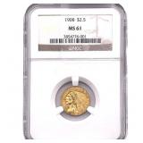 1908 $2.50 Gold Quarter Eagle NGC MS61