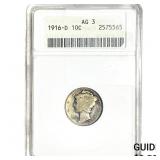 1916-D Mercury Silver Dime ANACS AG3