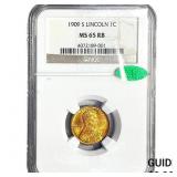 1909-S CAC Wheat Cent NGC MS65 RB