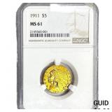 1911 $5 Gold Half Eagle NGC MS61