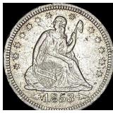 1853 Arrows/Rays Seated Liberty Quarter NEARLY UN