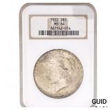 1922 Silver Peace Dollar NGC MS64