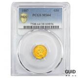 1887 Rare Gold Dollar PCGS MS64