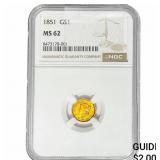 1851 Rare Gold Dollar NGC MS62